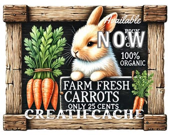 Farm Fresh Easter Bunny Carrots, Cute Farmhouse, Chalkboard PNG, Sublimation, DIY Signs, Wreath Accent, Front door Hanger, Commercial Use