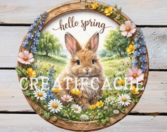 Spring Bunny PNG for Door Hanger, Sublimation, Easter Wreath Sign Farmhouse PNG