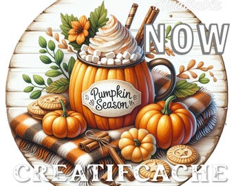 Pumpkin Latte Circle, DIY Sign, Door Hanger, Farmhouse Fall, Digital, Fabric Transfer, Wreath Accent, Wreath Sign, PNG, Autumn Sublimation