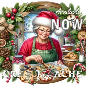 Mrs Claus, Christmas Kitchen, Xmas Sublimation, Milk and Cookies, Fabric Transfer  DIY Digital Print, Christmas  Cookies, Cutout Image, PNG
