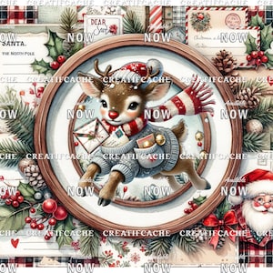 Nordpol, Rudolph Reindeer, Weihnachtsmannpost, Junk Journal, Weihnachtspapier Schrott, DIY Handwerk, Digital, Stofftransfer. Sublimation, Kartenherstellung,