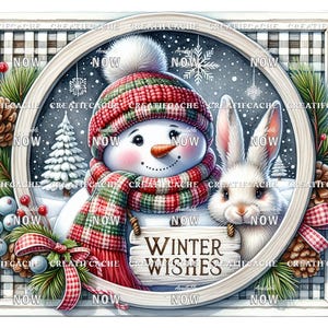 Christmas Snowman Door Hanger, Digital PNG, Square Wreath Accent, Cute Sublimation,  DIY Sign Making, Xmas Door Wall Decor Craft Supply, CU