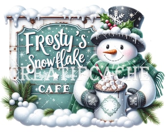 Frosty Hot Cocoa, Snowman, DIY Metal Sign, Digital PNG Transfer,  Decor, Xmas Decor