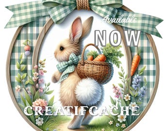 Easter Garden Bunny PNG Sublimation Round, Cute Easter Bunny, Carrots, Pastel, DIY Signs, Wreath Sign, Circle Sublimation Spring Crafts CU