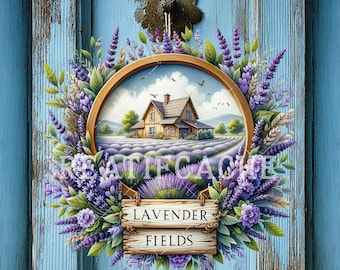 Lavender Fields Round Door Hanger Printable Digital Download PNG Sublimation