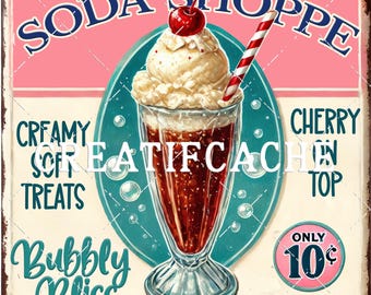 Soda Shoppe Sign, Retro Soda Fountain Print (Digital Download)