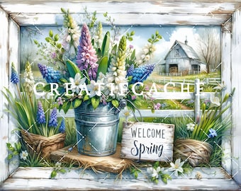 Welcome Spring Farmhouse Flowers Cutting Board Sublimation,16x12" Digital DIY Sign