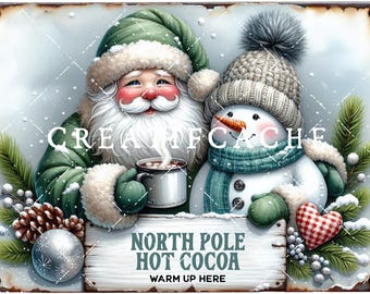 北極のサンタ雪だるま - ガラスカッティングボードPNG - ホットココアクリスマス昇華デザイン - ホリデークリップアート - デジタルダウンロード