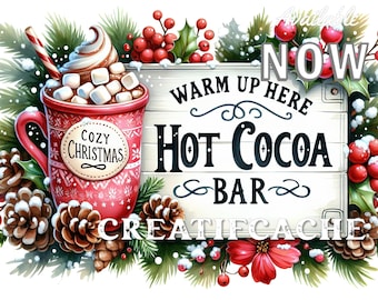Christmas Hot Cocoa Bar Digital PNG Metal Sign,  DIY Transfer, Sublimation, Crafts Wreath Decor