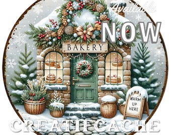 Christmas Bakery Shop, Circle, DIY Xmas Sign, Round Door Hanger, Digital PNG, Wreath Accent, Craft Supply, Gift Making, Sublimation Projects
