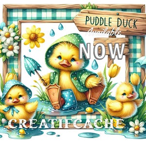 Puddle Ducks, Spring Ducklings, Adorable Spring Digital Print, Fabric transfer, DIY Crafts, Signs, Tiered Tray Decor, PNG Sublimation Design