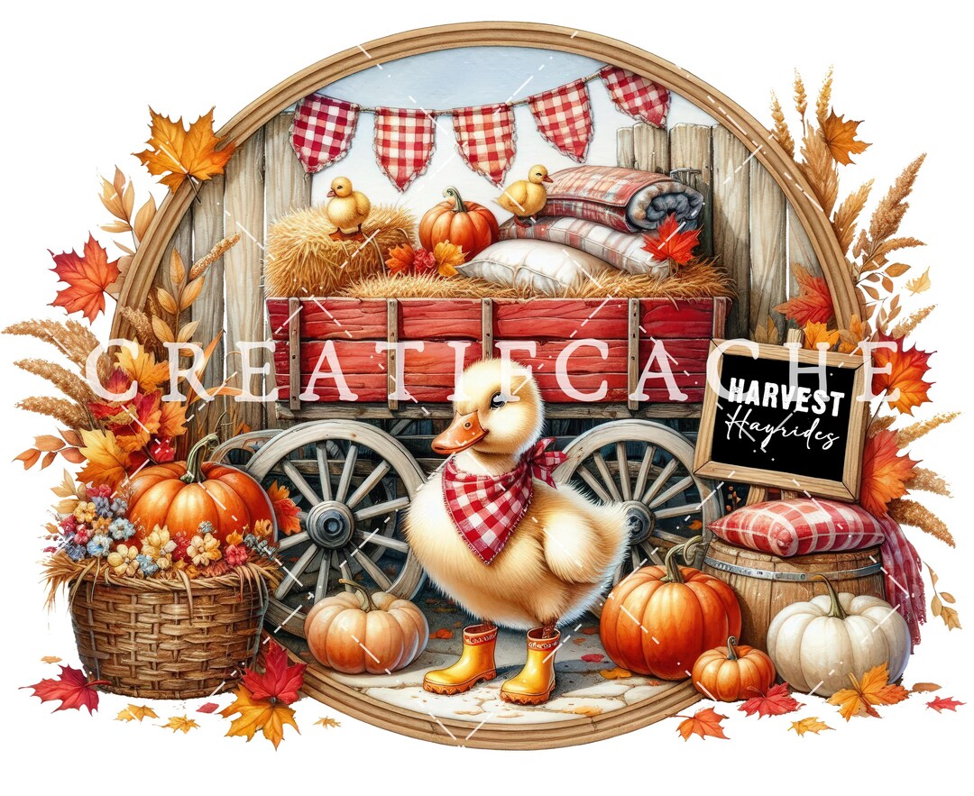 Fall Hay Rides Graphics Fall Hayride Ducklings PNG: Watercolor Sublimation Design (digital ...