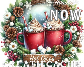 Christmas Hot Cocoa, DIY Sign, Door Hanger, Digital, Fabric Transfer, Wreath Accent, Round Wreath Sign, PNG, Xmas Sublimation, Digital