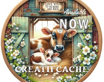 Farmhouse Mother&#39;s Day, Round PNG Sublimation, Cows, Barn, Calf, Digital Transfer, Sign Making, DIY Crafts, Door Hanger, Wreath Accent CU