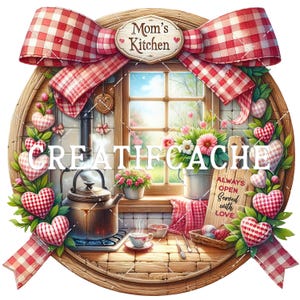 Sublimación PNG redonda de la cocina de mamá, Servida con amor, Descarga digital para el Día de la Madre, Hazlo tú mismo, Tabla de cortar, Prensa térmica, Decoupage, Decoración de pared
