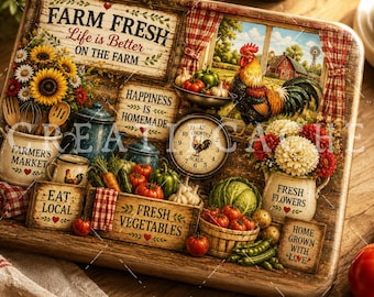 Farm Fresh Rooster Sublimation Cutting Board Rustic Kitchen DIY Gift (Digital Download)