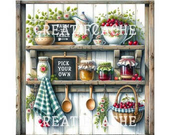 Farmhouse Kitchen Cherry Printable Square for Crafts, DIY Decor (Digital Download) sublimation