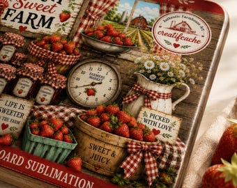 Farmhouse Summer Berries Sublimation Cutting Board Rustic Kitchen Design DIY Gift (Digital Download)