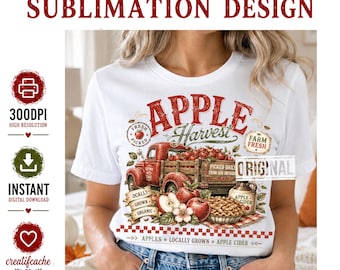 Farm Fresh Apples Truck PNG, Orchard Harvest Truck, Farmhouse Apple Sublimation DIY