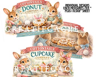 Easter Bunny Bakery Label Set Farmhouse Kitchen Decor