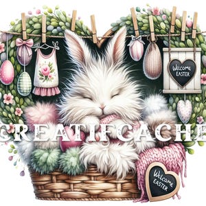 Uroczy wielkanocny króliczek powitalny Wielkanocny znak DIY, druk cyfrowy, transfer na tkaninę, koszulka PNG, druk metodą sublimacji metodą decoupage