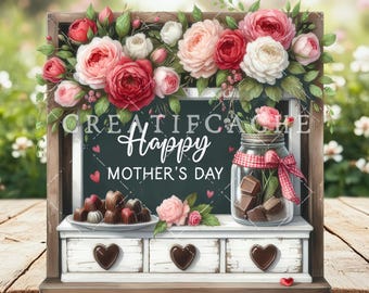 Mother's Day Chalkboard Roses PNG, Craft Supply, Card Making, Scrapbook & DIY, Fussy Cut, Printable Design