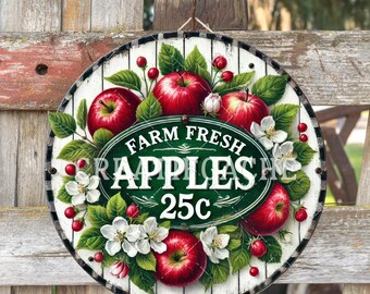Round Rustic Farm Fresh Apple PNG Sublimation Door Hanger DIY Crafts