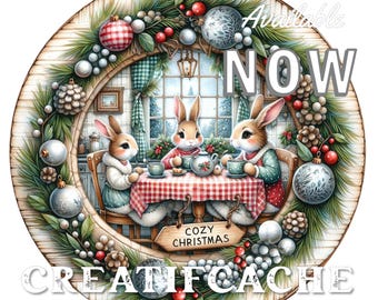 Cozy Christmas, Bunny Family, Christmas Morning, Kitchen, Circle Sublimation, Round Design, Xmas Crafts, Gift Idea, Home Decor Round