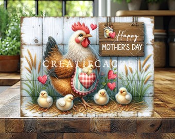 Farmhouse Mother's Day Hen and chicks, Farm Sign, Cutting Board, Country Kitchen Wall Decor