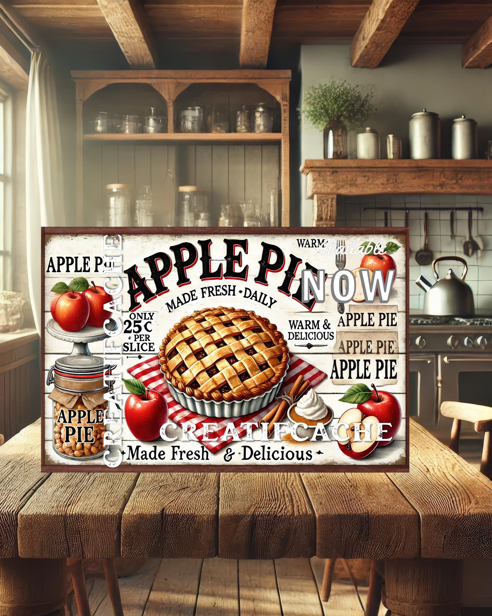 Farmhouse Apple Pie, DIY Sign, Rustic, Country-style 11x15