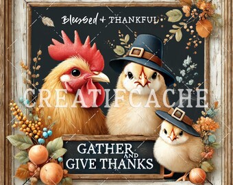 Thanksgiving Farm Animal Harvest Square Chalkboard Sublimation, Digital Print, DIY Signs, Wall Decor, Wreath Accent, Cutting Board Customize