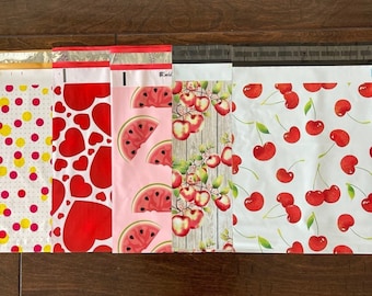 10x13&quot; Beautiful Red Mix 5 Patterns Designer Poly Mailers! Non-Padded, Self-Seal Adhesive Bags! USPS/Fedex/UPS Approved!