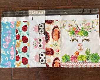 10x13&quot; Super Cute Mixed Animals 5 Patterns Designer Poly Mailers! Non-Padded, Self-Seal Adhesive Bags! USPS/Fedex/UPS Approved!