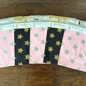 25 OR 50 Pack - 6x9" Gold/Silver Stars 2 Patterns Designer Poly Mailers! Non-Padded, Self-Seal Adhesive Bags! USPS/Fedex/UPS Approved!