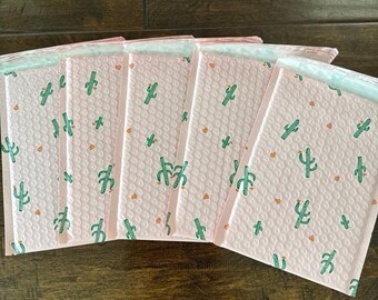 Paquete de 10 o 20 unidades - ¡Preciosos sobres acolchados de 6x9 pulgadas con diseño de cactus rosa! ¡Bolsas autoadhesivas autosellantes! ¡Aprobado por USPS/UPS/FedEx!