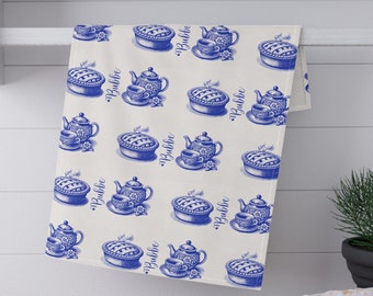 Bubbe Tea Kitchen Towel Blue And White Vintage Dishtowel Tea Towel Tea Lover Gift Kitchendecor Bubbie Tea and Pie Hostess Gift Housewarming