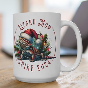 Custom Lizard Mom Beardie Dad Bearded Dragon Mug Personalized Lizard Mug Cute Beardie Watercolor Lizard Christmas Mug Reptile Lover Gift