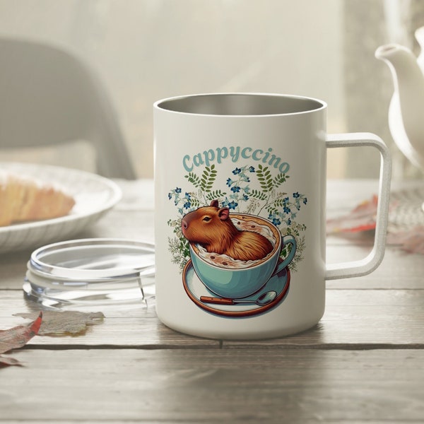 Capy-ccino Funny Capybara Coffee Cappuccino Travel Mug Wildflower Insulated Coffee Cabybara Mug 10oz Cappuccino Cup Preppy Stuff Rodent Mug
