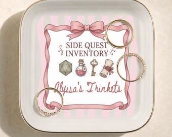 Personalized Nerdy Jewelry Dish Side Quest Inventory DnD Gift for Her Best Friend Birthday Gift Coworker Bridesmaid Trinket Tray