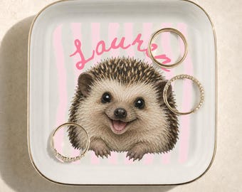 Personalized Hedgehog Jewelry Dish Best Friend Gift Bridesmaid Proposal Custom Name Trinket Tray Coworker Gift Under 20 Cute Hedgehog Lover
