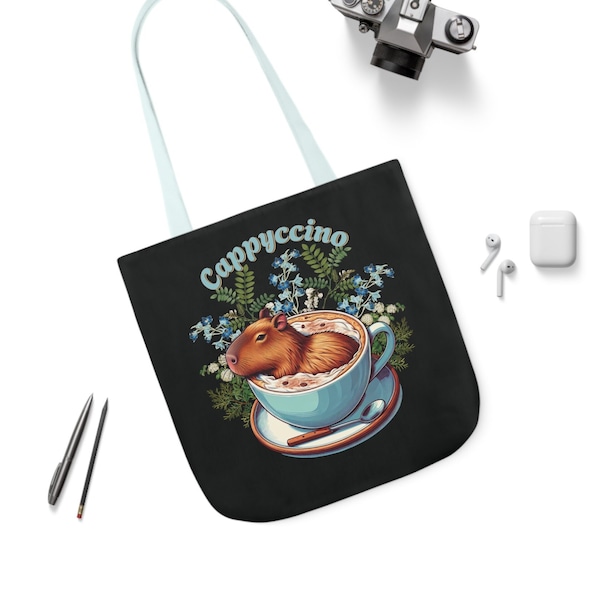 Capy-ccino Capybara Coffee Lover Gift Canvas Tote Bag Capybara Tote Totebag Wildflower Tote Bag Bouquet Funny Capybara in a Cappuccino Mug