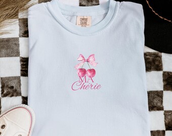 Ma Cherie My Darling Comfort Colors Shirt Coquette Style Watercolor Cherries French Inspired Anniversary Valentines Day Gift Cherry TShirt