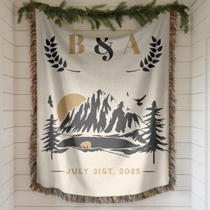 Custom Cottagecore Couples Blanket Outdoor Wedding Gift Personalized Tapestry 2nd Anniversary Initials Blanket Engagement Gift