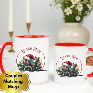 Custom Lizard Mom Beardie Dad Bearded Dragon Mug Personalized Lizard Mug Cute Beardie Watercolor Lizard Christmas Mug Reptile Lover Gift