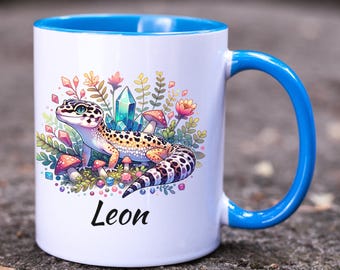 Taza personalizada de gecko leopardo, regalo para compañeros de trabajo, lindo reptil, regalo para mamá y papá, taza de café para amantes de los lagartos, mascota única, cumpleaños o Navidad.