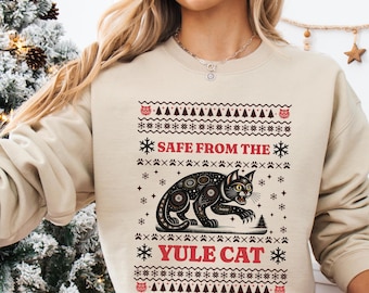 Yule Cat Ugly Christmas Sweater Icelandic Folk Lore Jolakotturinn Sweatshirt Scandinavian Cryptid Crewneck Iceland Creepmas Folk Horror goth
