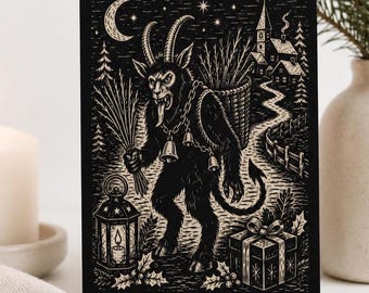 Krampus Christmas Card, Krampusnacht Greeting Card, Alpine Folklore Holiday Card, Dark Christmas Yule Card, Unique Folklore Gift