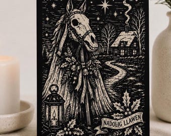 Mari Lwyd Christmas Cards Personalized Welsh Christmas Card Folklore Holiday Winter Solstice Yule Alternative Christmas Greeting Card Set