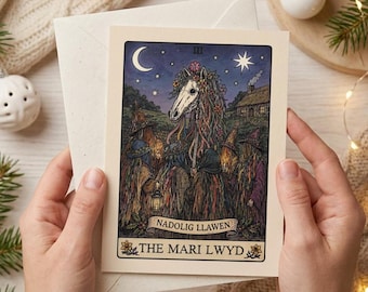 Mari Lwyd Greeting Cards Personalized Welsh Christmas Folklore Card Winter Solstice Yule Pagan Holiday Alternative Christmas Card Set