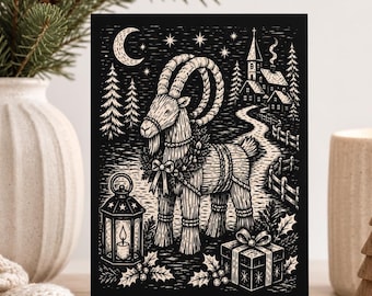 Yule Goat Christmas Cards Personalized Scandinavian Christmas Card Nordic Holiday Cards Folklore Yule Solstice Greeting Card Set